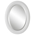 29 Inch Wood Wall Mirror, Beaded Oval Shape, White