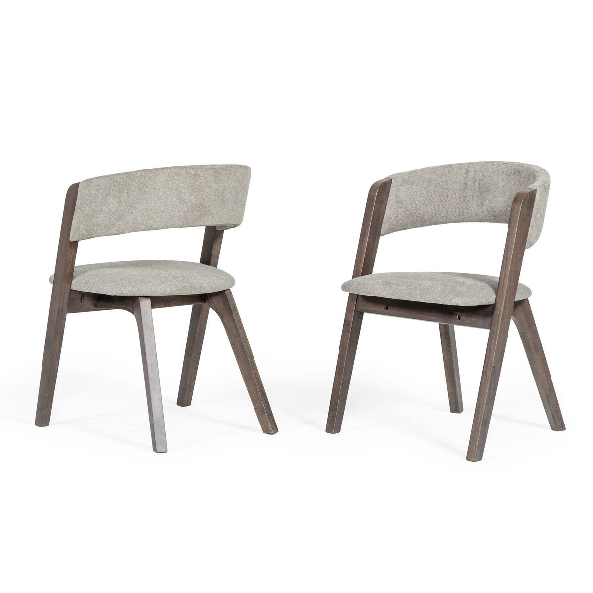 Cid 23 Inch Modern Dining Chair, Curved Back, Set of 2, Gray Fabric