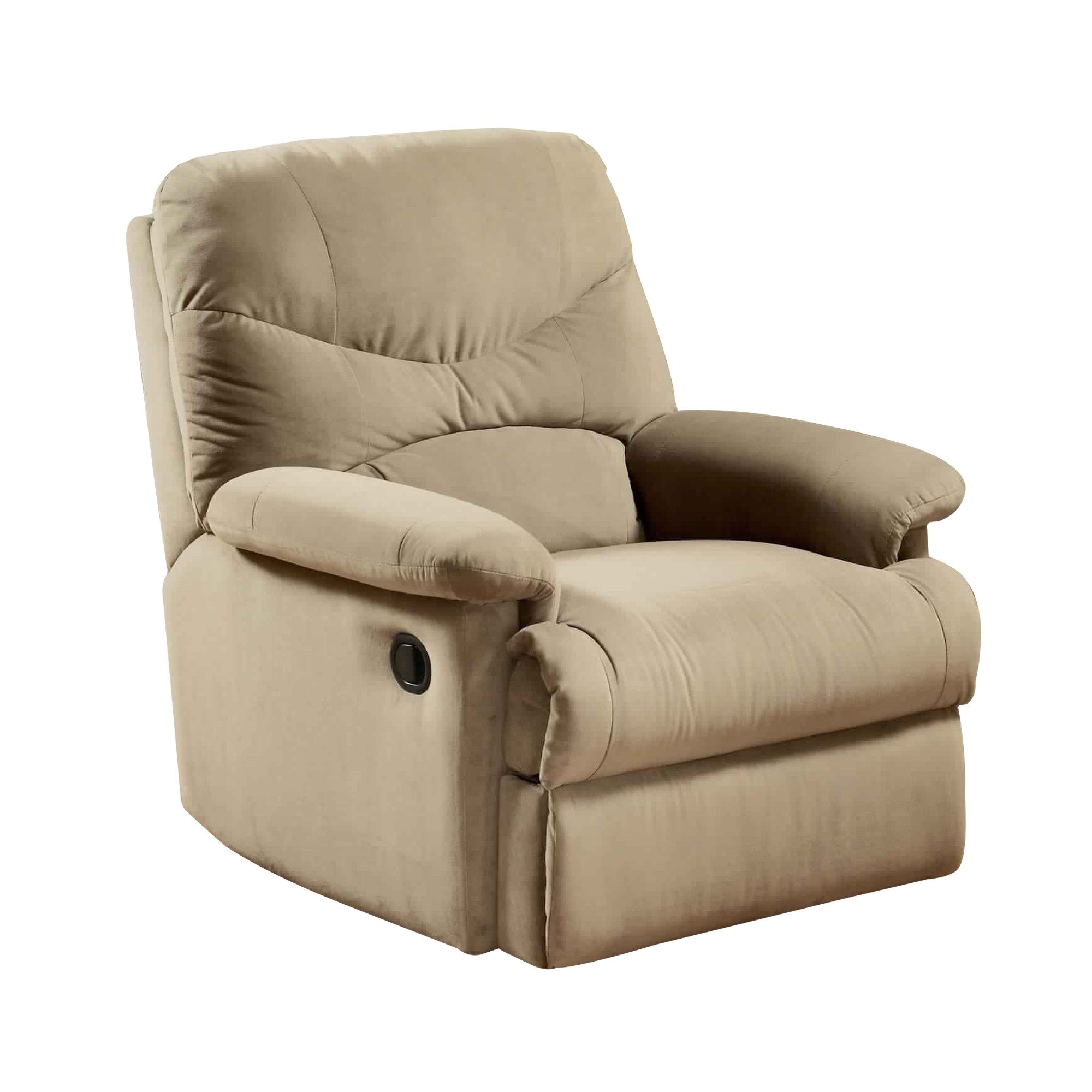Deby 35 Inch Modern Recliner, Foam Cushioned Seat, Soft Microfiber, Beige