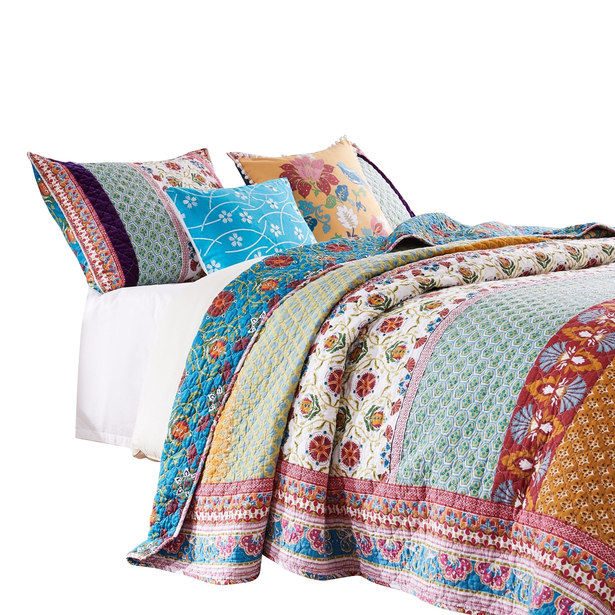 Sama 4 Piece Reversible Twin Quilt Set, Floral Print Patterns, Multicolor
