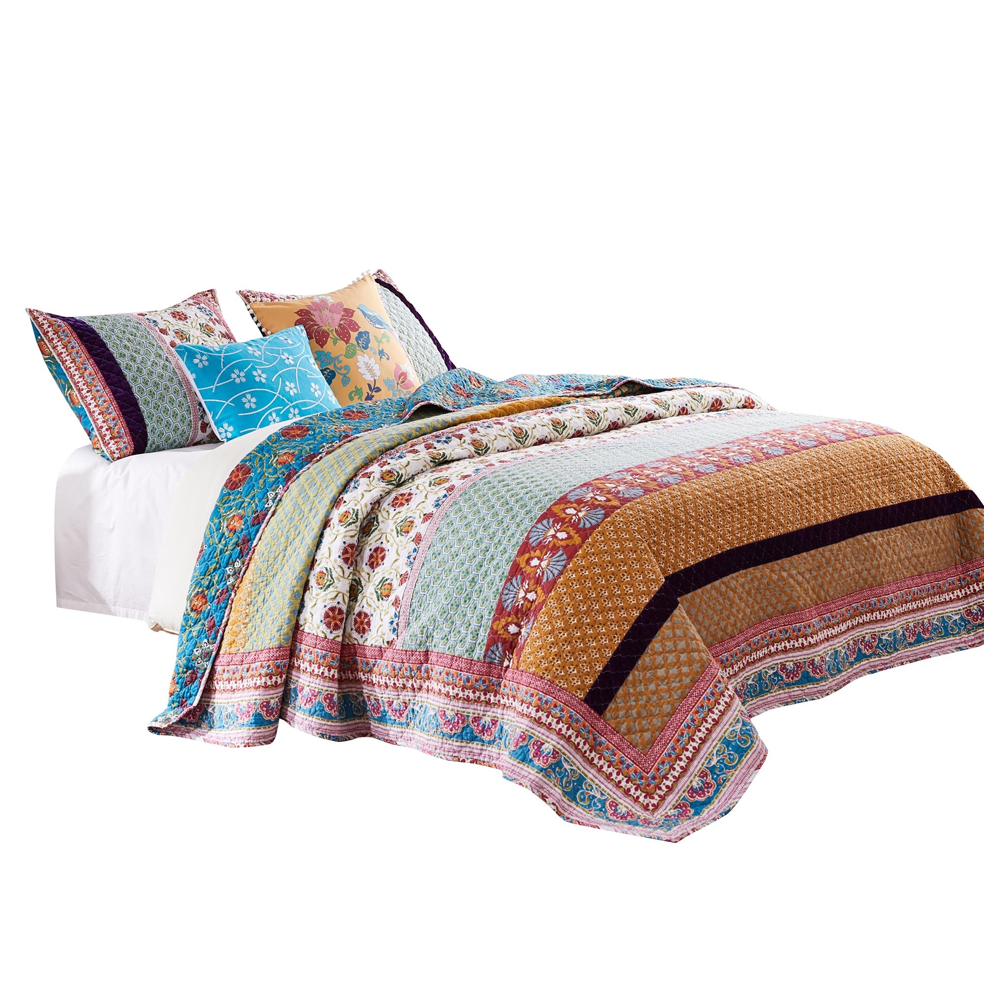 Sama 4 Piece Reversible Twin Quilt Set, Floral Print Patterns, Multicolor