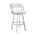 Lyla 26 Inch Counter Height Stool, Swivel, Faux Leather, White, Silver
