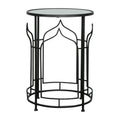 23 Inch Modern Side Table, Glass Top, Geometric Design, Set of 2, Black