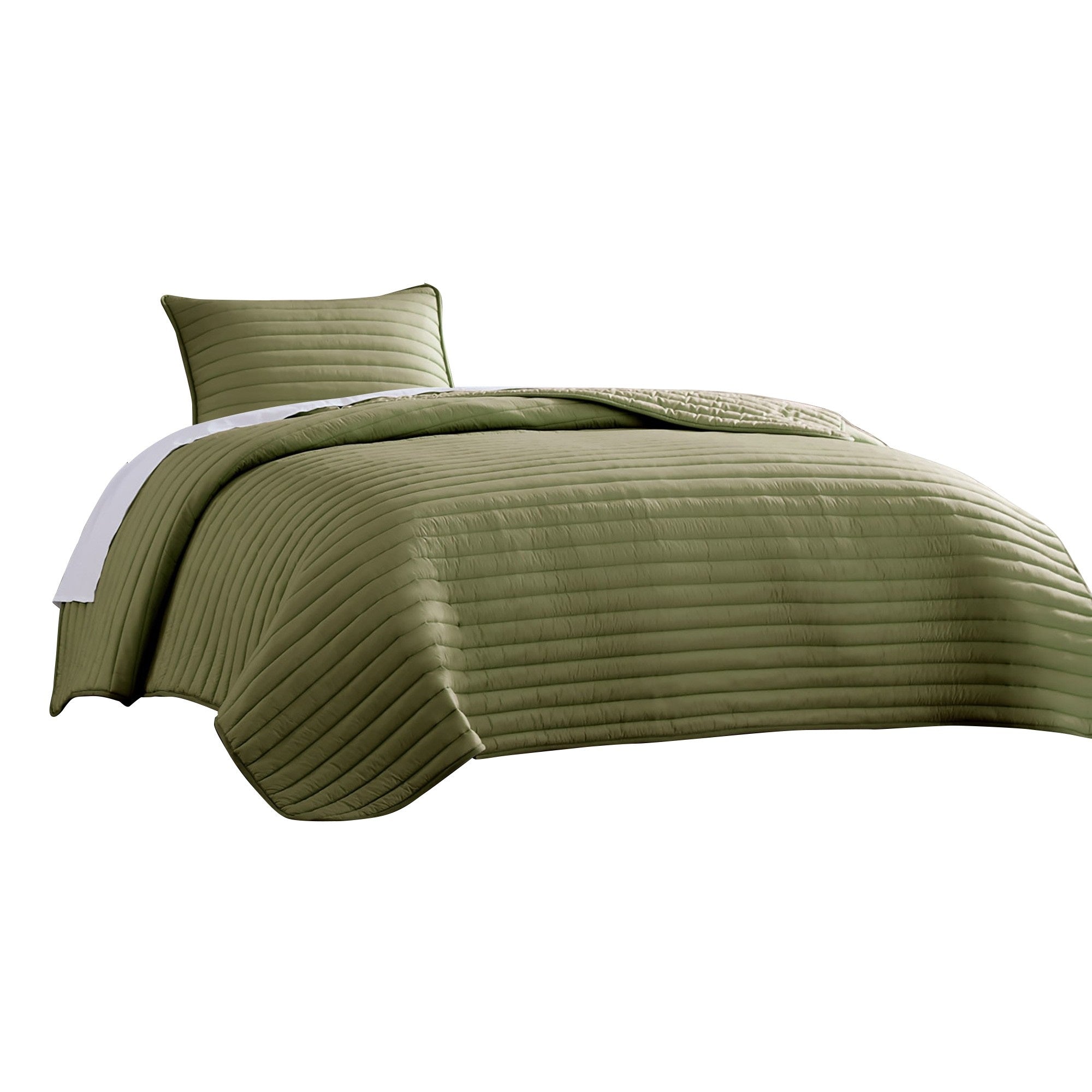 Cabe 2 Piece Twin Comforter Set, Polyester Puffer Channel Quilted, Green