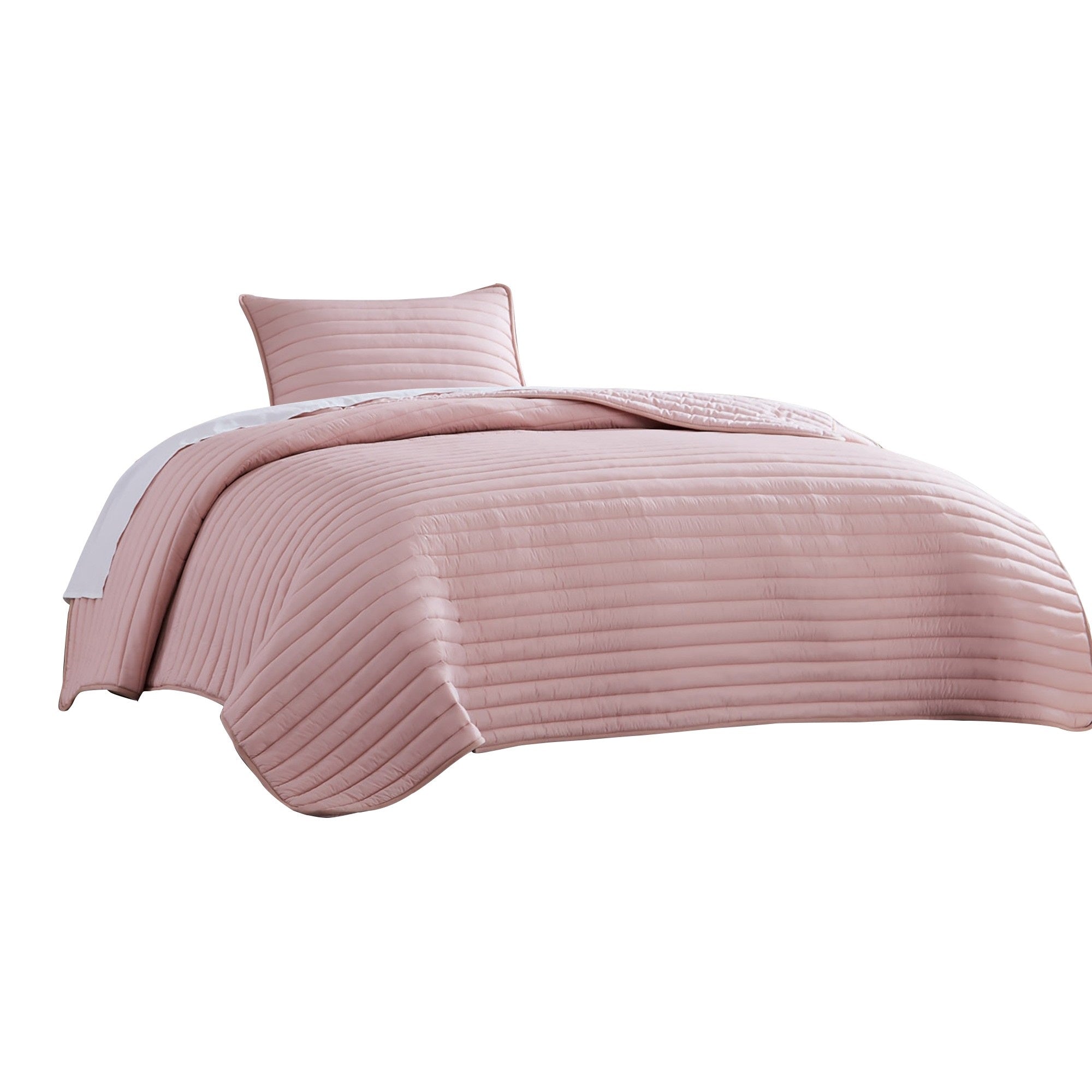 Cabe 2 Piece Twin Comforter Set, Polyester Puffer Channel Quilt, Rose Pink