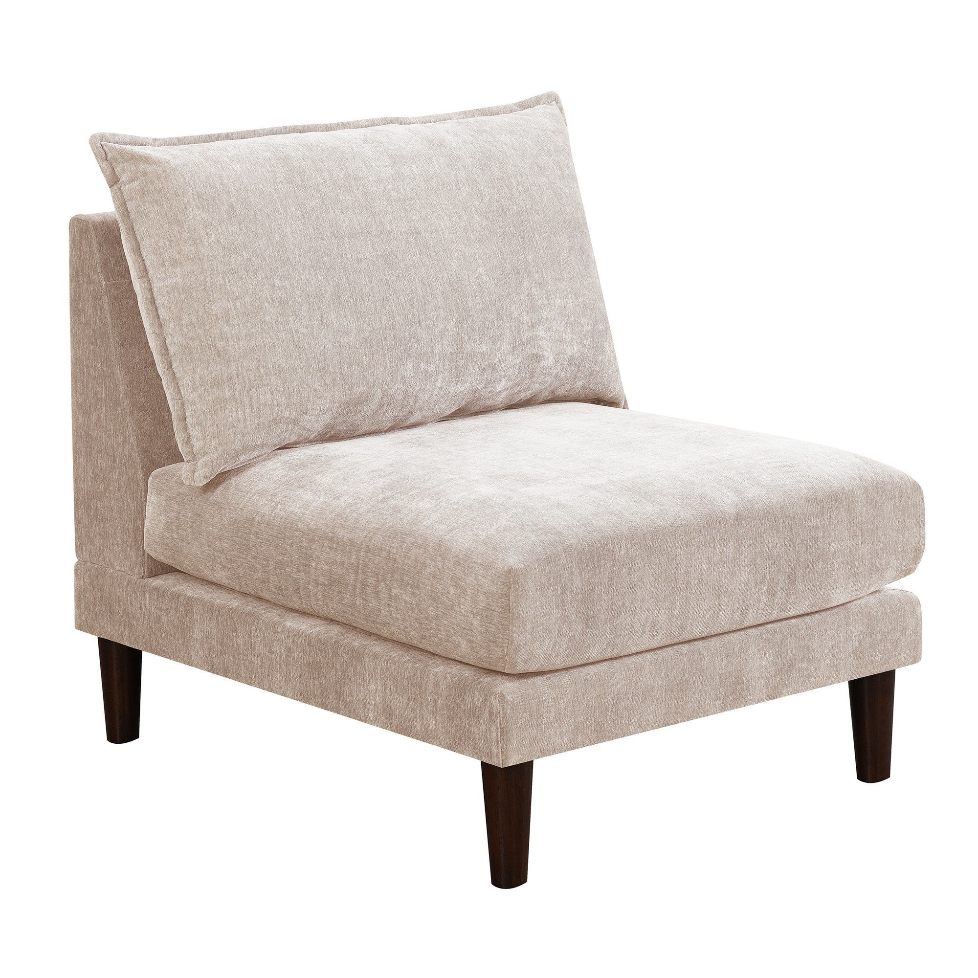 Rio 33 Inch Modular Armless Sofa Chair, Lumbar Cushion, Beige Fabric
