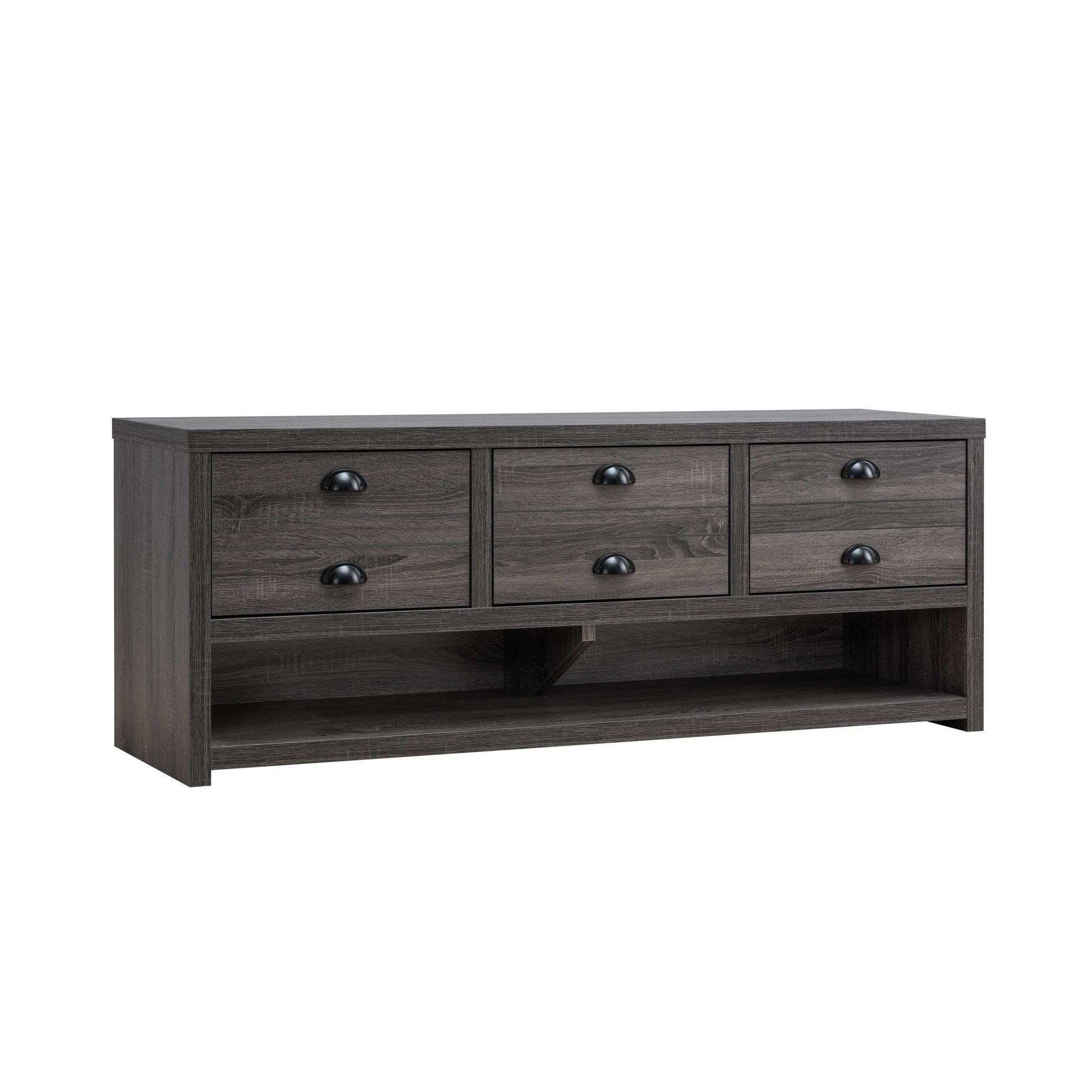 60 Inch Modern TV Entertainment Console, 3 Drawers, Open Bottom Shelf, Gray
