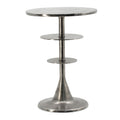 Aja 22 Inch Aluminum Accent Table, Rounded Top, Teardrop Base, Silver