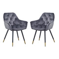 Alix 25 Inch Modern Dining Chair, Button Tufted, Set of 2, Gray, Black