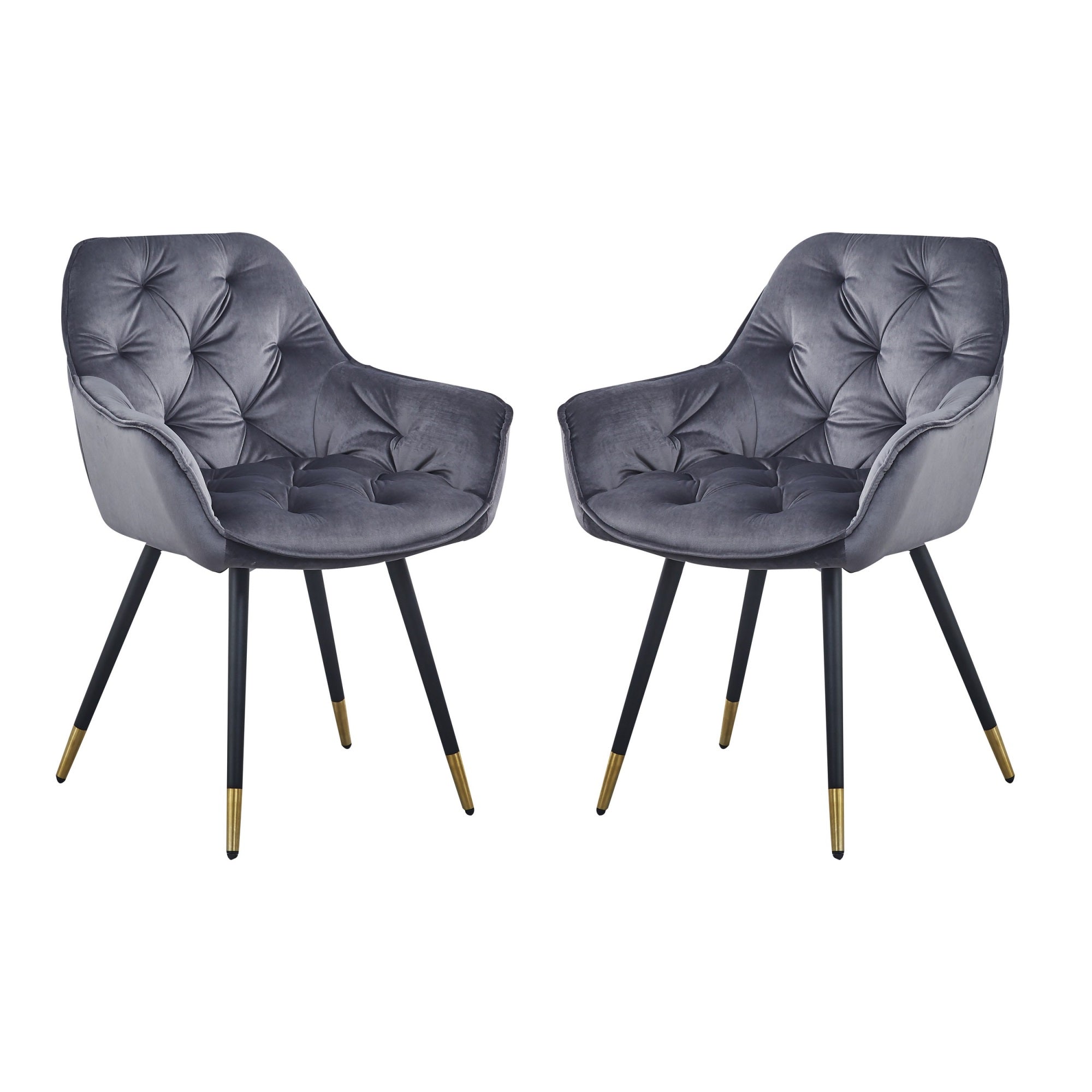 Alix 25 Inch Modern Dining Chair, Button Tufted, Set of 2, Gray, Black