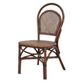 19 Inch Classic Wood Armless Chair, Rattan, Curved Back, Dual Toned, Brown