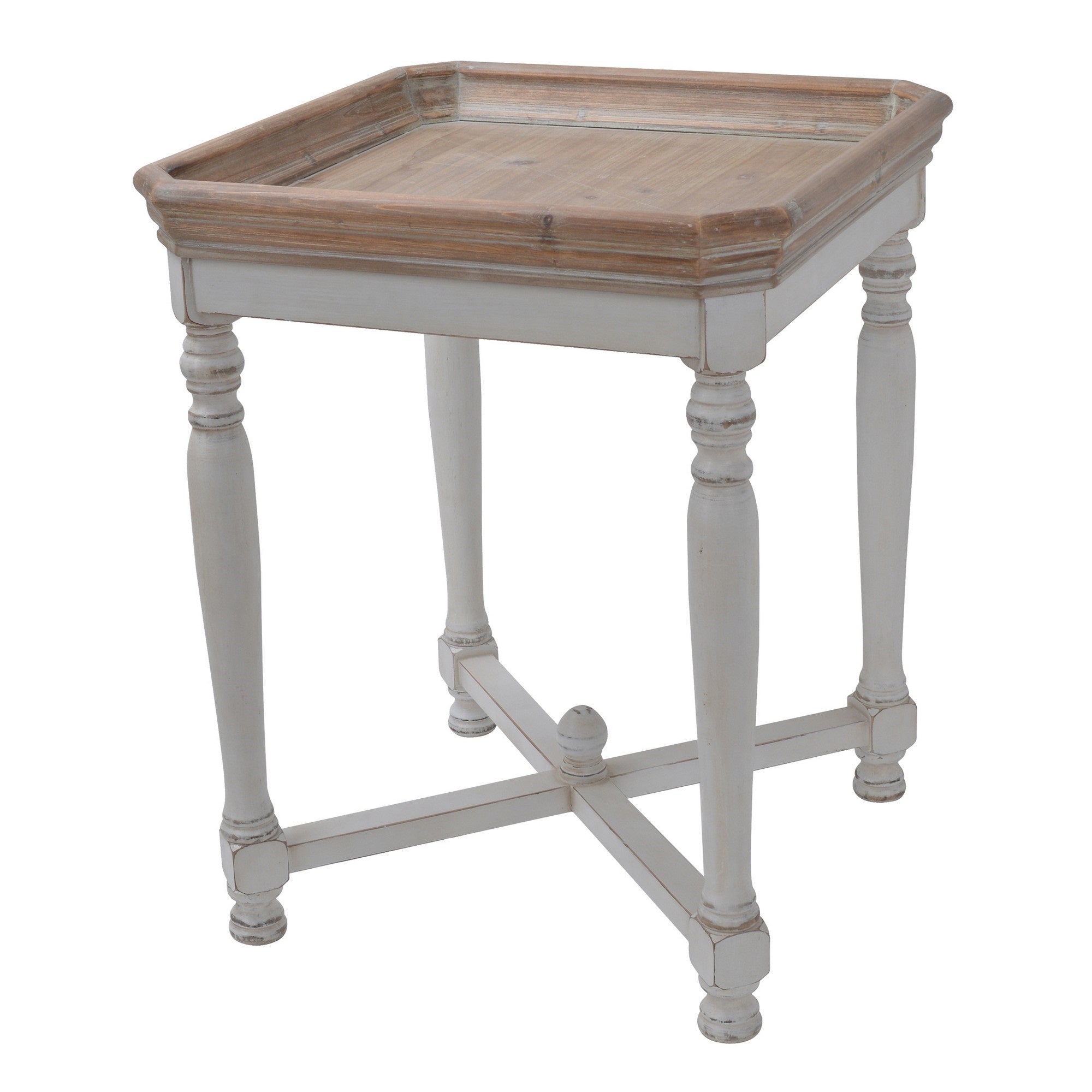 25 Inch Square End Side Table, Fir Wood, Natural Brown, Antique White