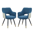 Eden 23 Inch Modern Dining Chair, White Fabric, Blue Metal Legs, Set of 2