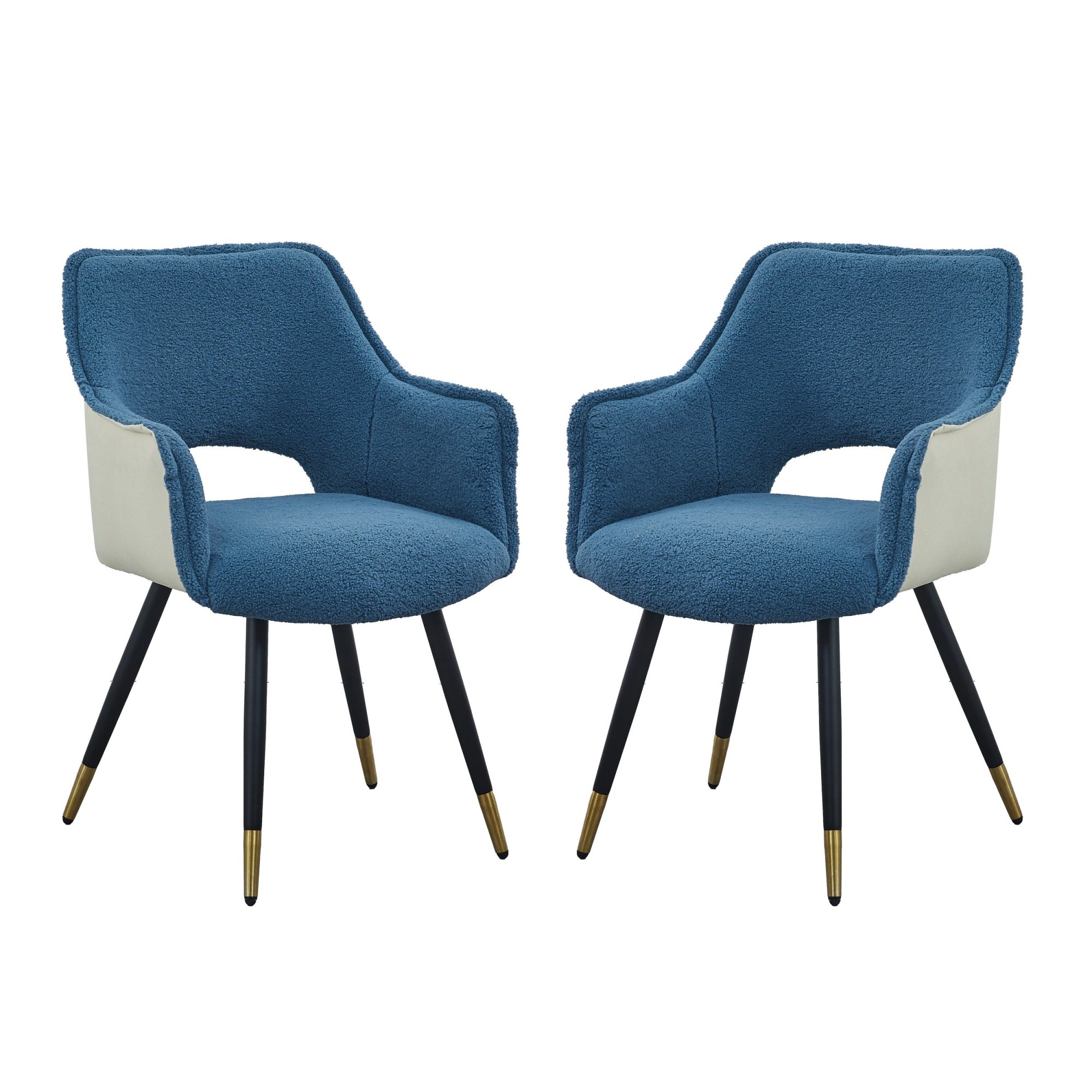Eden 23 Inch Modern Dining Chair, White Fabric, Blue Metal Legs, Set of 2