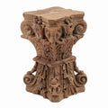 19 Inch Classic Stool Table, Carved Pillar Accent, Wood, Antique Brown