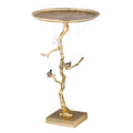 28 Inch Accent Table, Artful Branchlike Frame, Silver Bird Accents, Gold