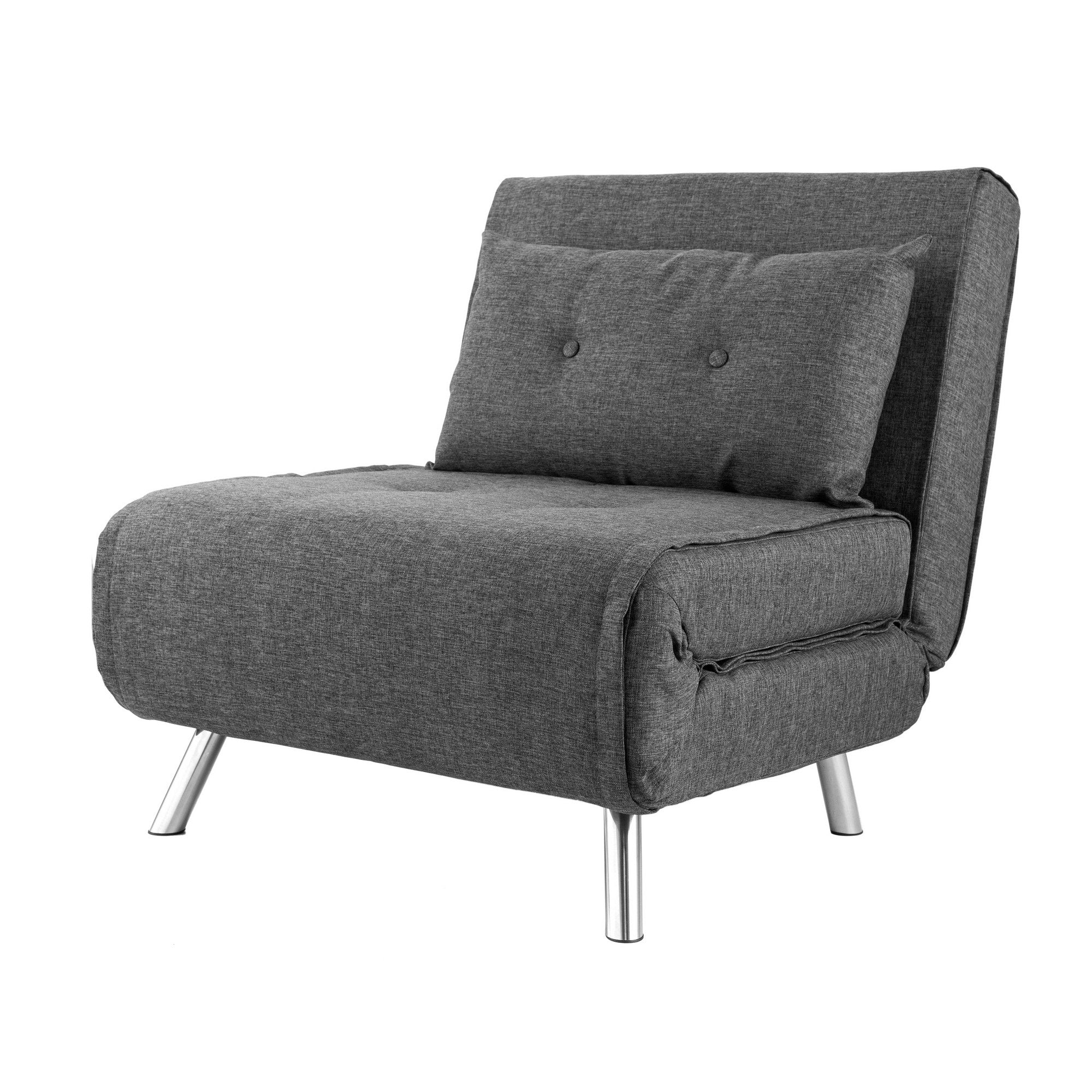 35 Inch Sofa Futon Bed, Convertible, Modern Velvet Lumbar Pillow, Gray