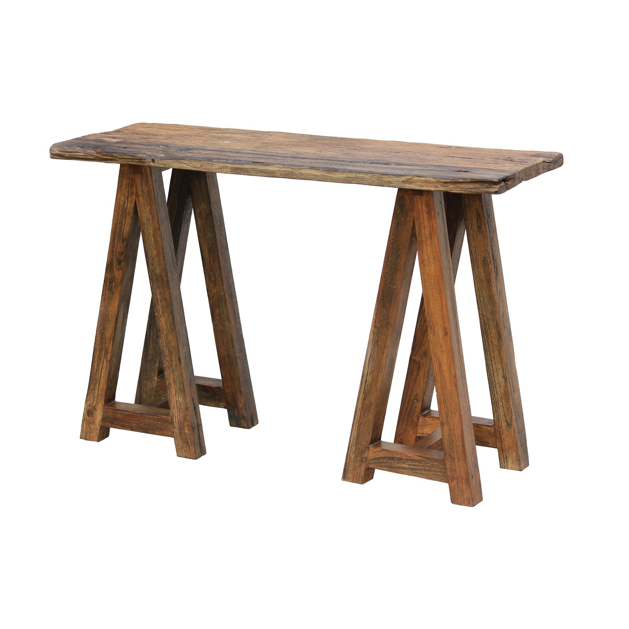 Drue 48 Inch Side Console Table, Textured Rustic Brown Wood Frame