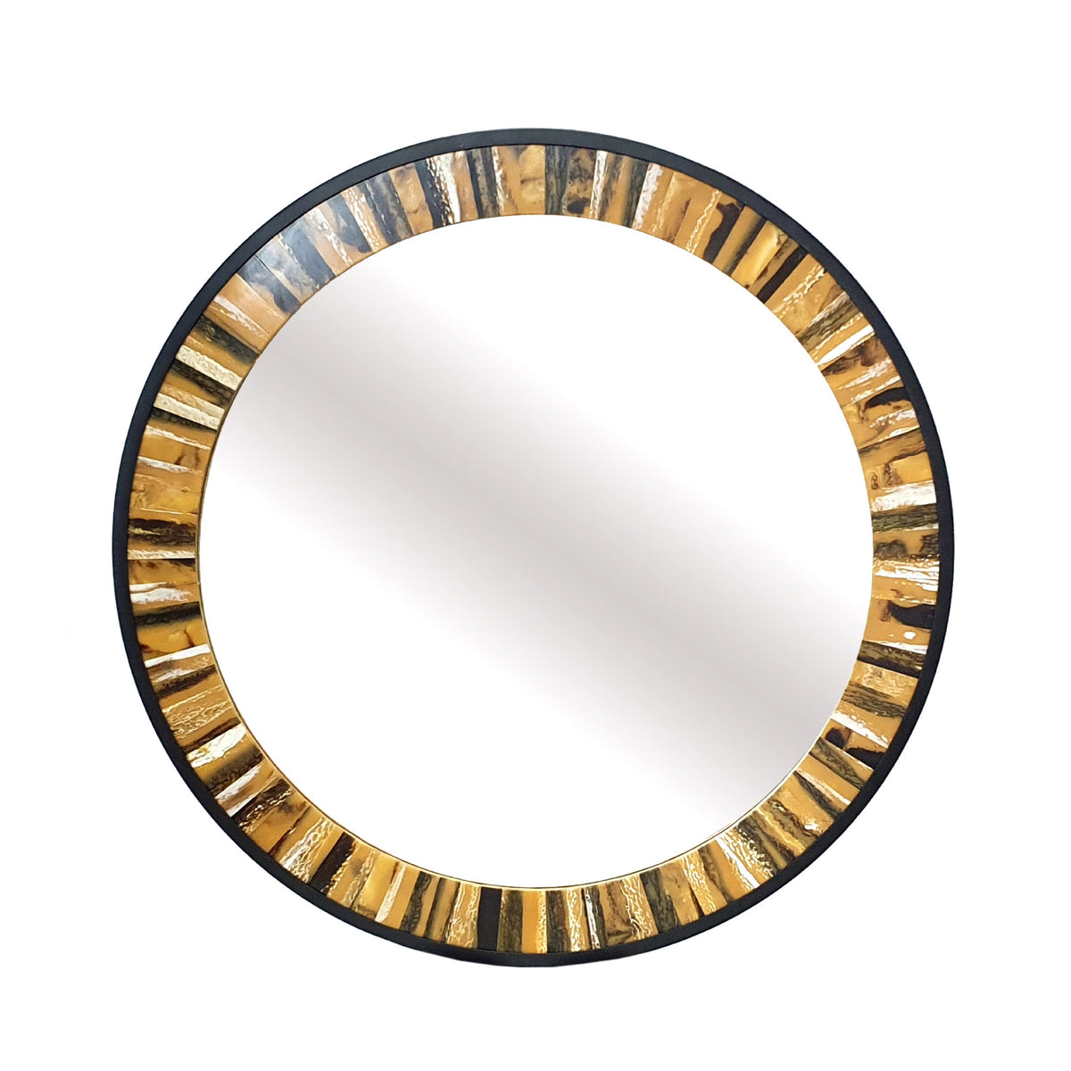 32 Inch Accent Wall Mirror, Round Metal Frame With Agate Inspired Pattern