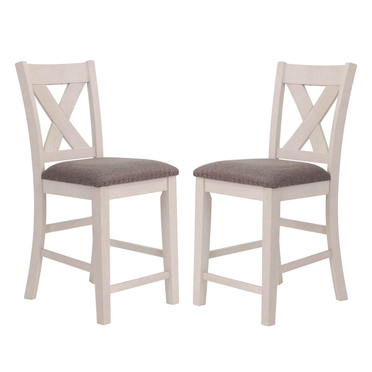 Joss 40 Inch Cottage Wood Counter Height Chair, Set Of 2, Gray Seat, Cream
