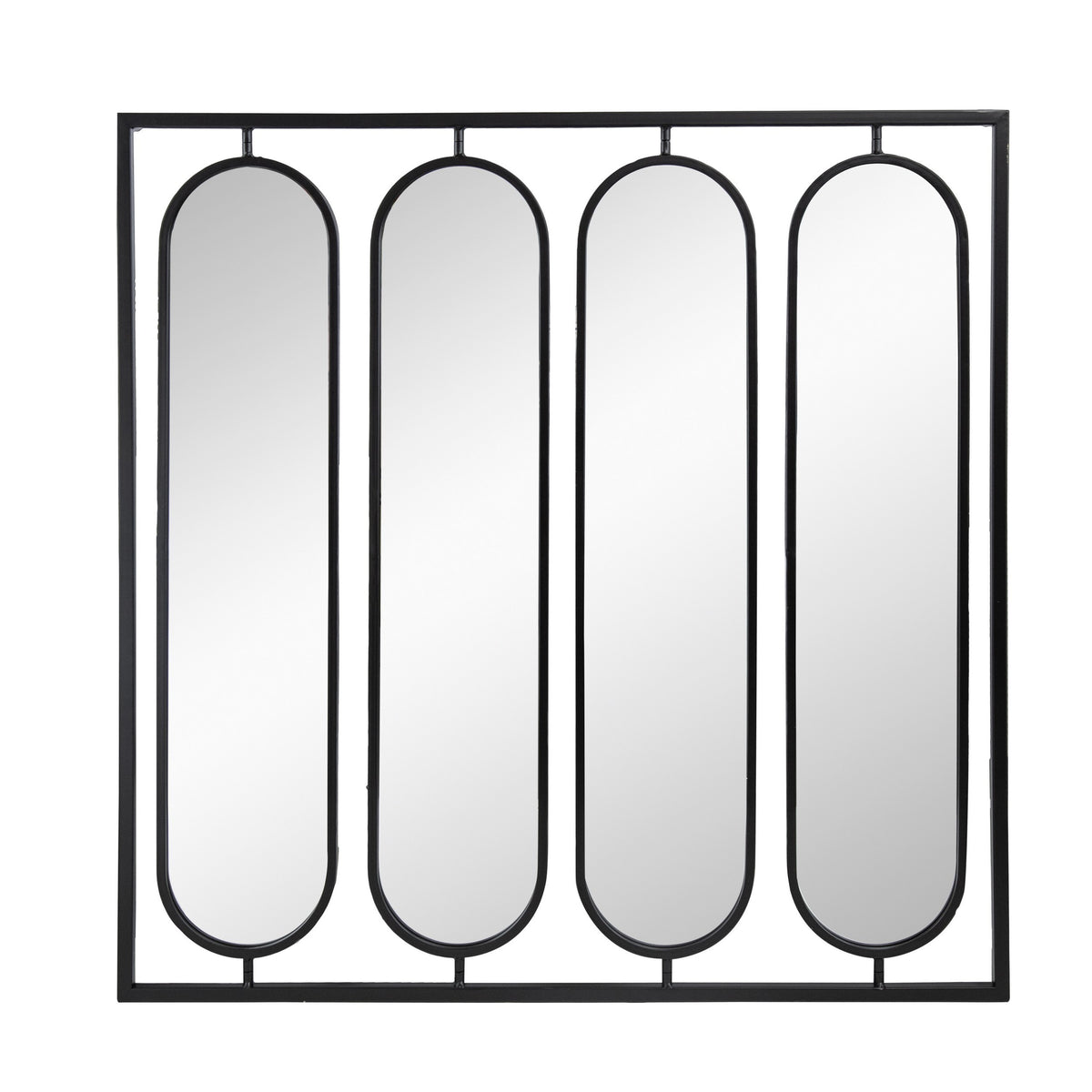36 Inch Modern Wall Decor, 4 Swiveling Oblong Mirrors, Black Metal Frame