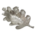 22 Inch Modern Decorative Tray, Oak Leaf Design Striking Silver Metal Frame