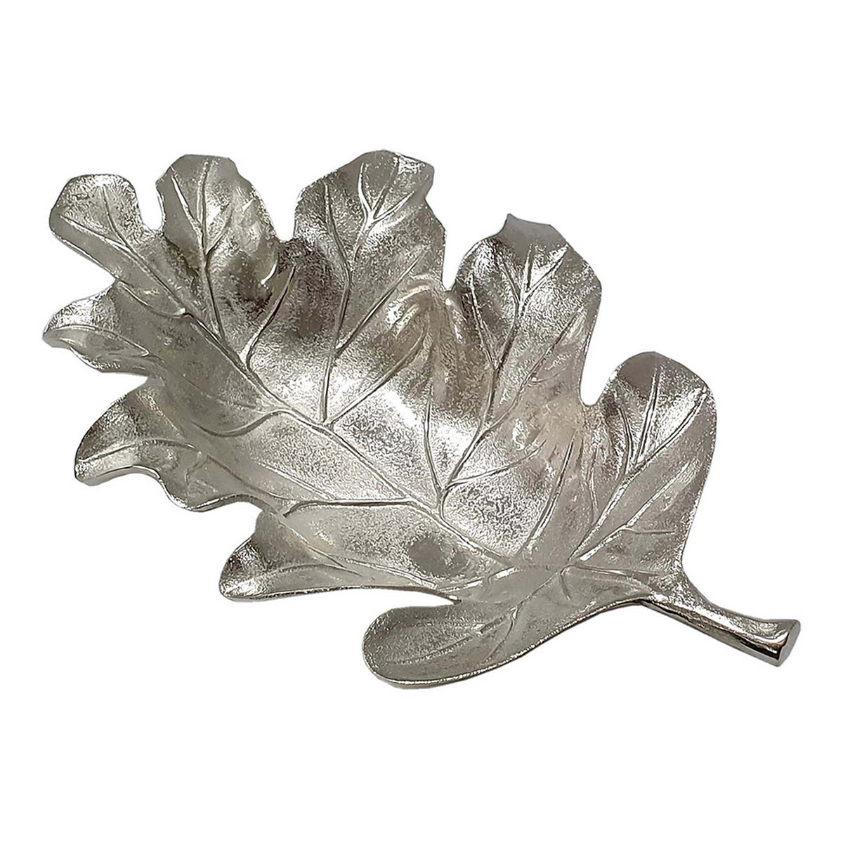 22 Inch Modern Decorative Tray, Oak Leaf Design Striking Silver Metal Frame
