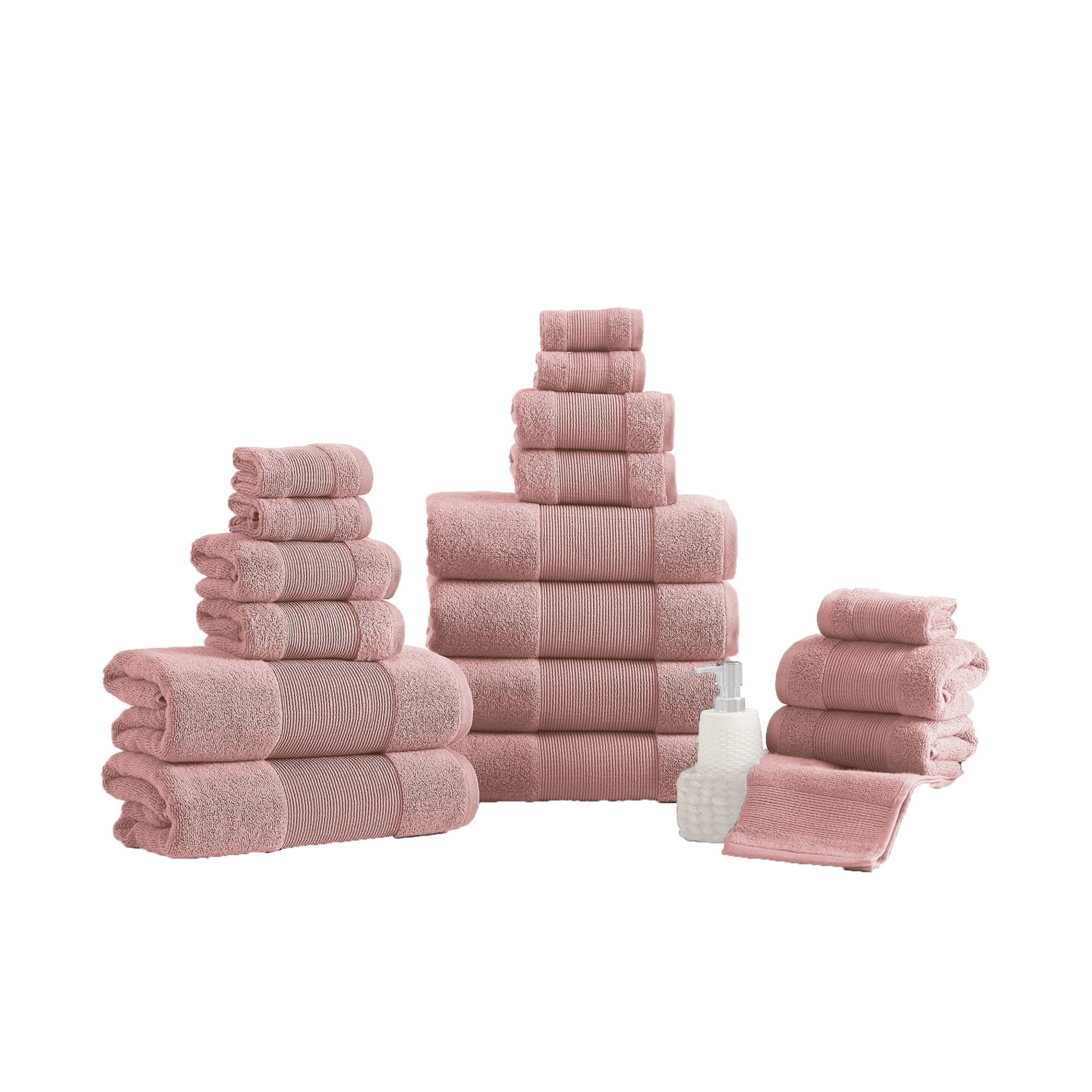 Lyra 18 Piece Ultra Soft Towel Set, Absorbent Textured Cotton Yarn, Pink