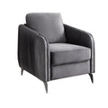 Leah 32 Inch Modern Accent Armchair, Vertical Quilted Design, Gray Velvet