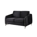 54 Inch Modern Loveseat, Vertical Quilted Design, Jet Black Velvet Fabric