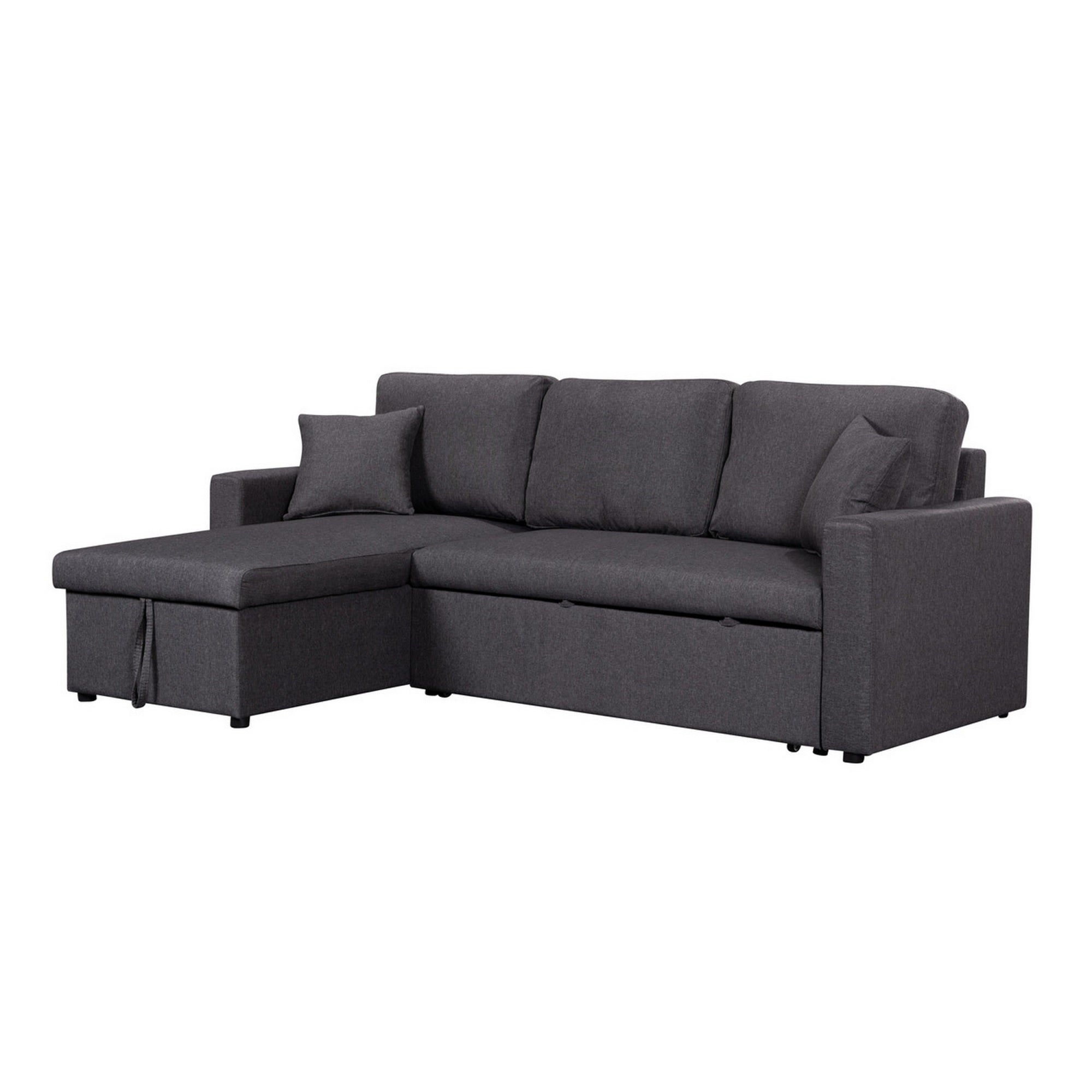 82 Inch Reversible Sleeper Sectional Sofa with Storage Chaise, Dark Gray