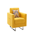 Lewa 34 inch Modern Accent Armchair, Silver Metal Legs, Tufted Seat, Yellow