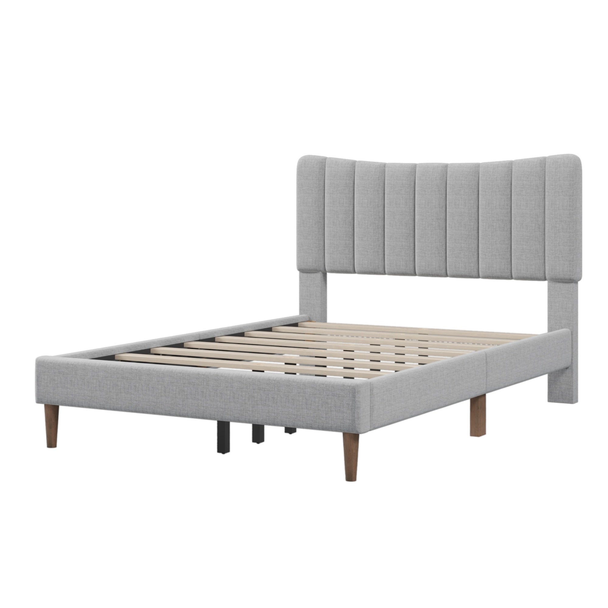 Tripp Modern Full Platform Bed Frame with Channel Tufted Headboard, Gray