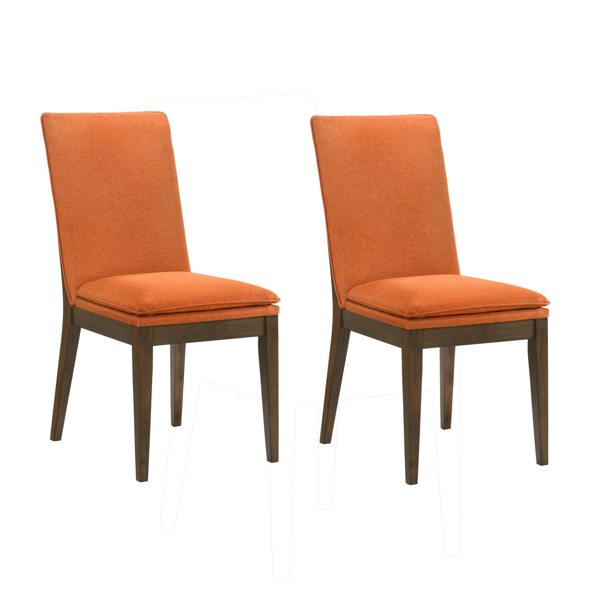 Nick 26 Inch Set of 2 Dining Chairs, Walnut Brown Rubberwood Frame, Orange