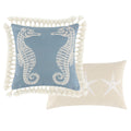 Set of 2 Decorative Throw Pillows, Seahorse and Starfish Polyester, Tassels