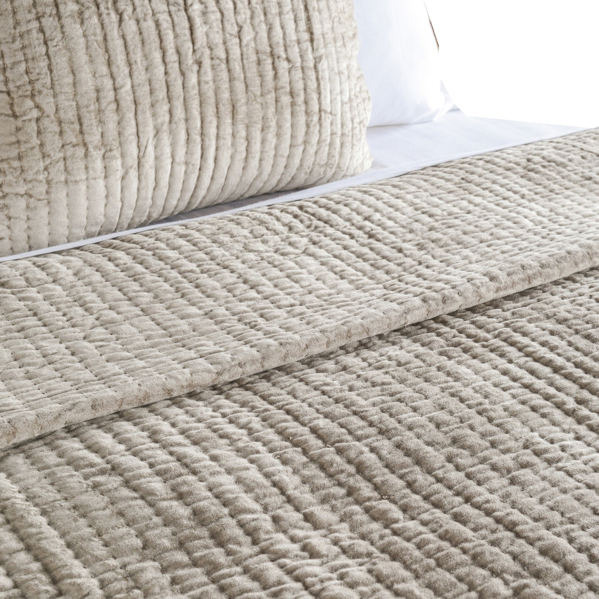 Lipa 92 X 96 Hand Stitched Queen Quilt With Polyfill And Velvet, Beige