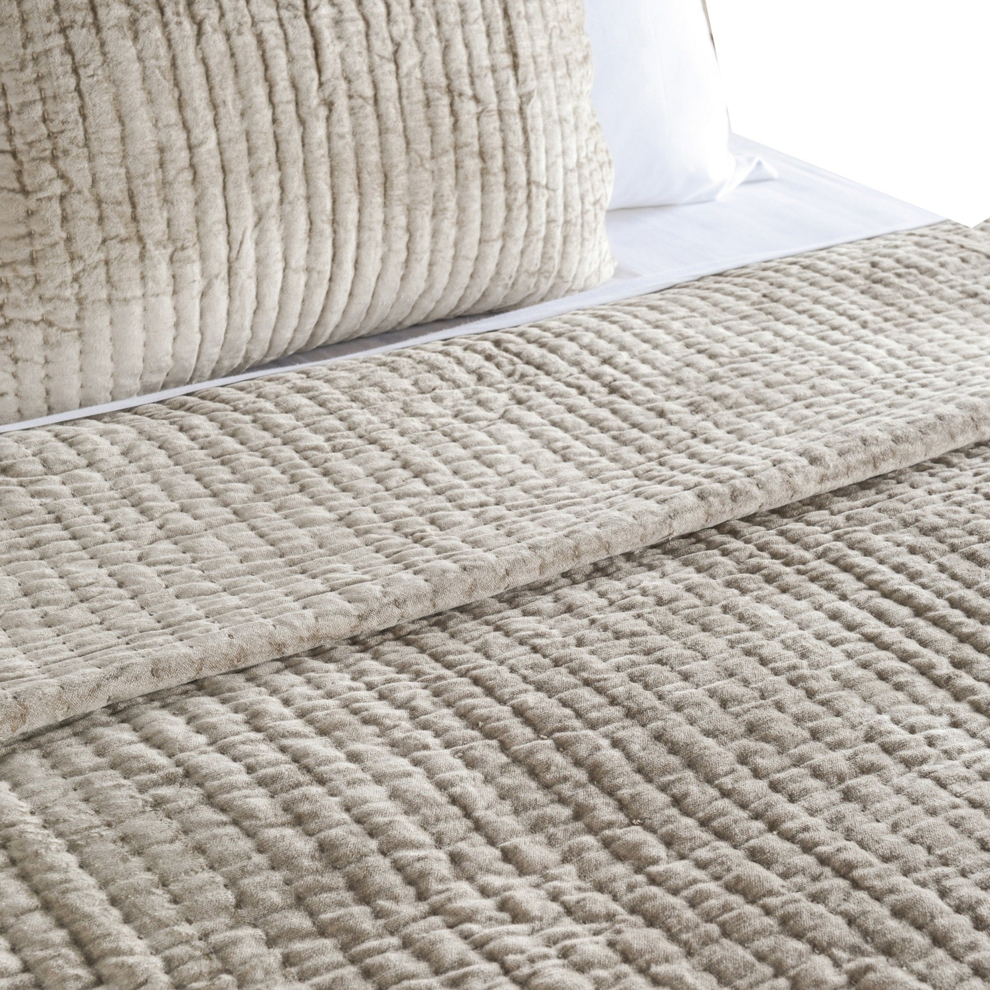 Lipa 92 X 96 Hand Stitched Queen Quilt With Polyfill And Velvet, Beige