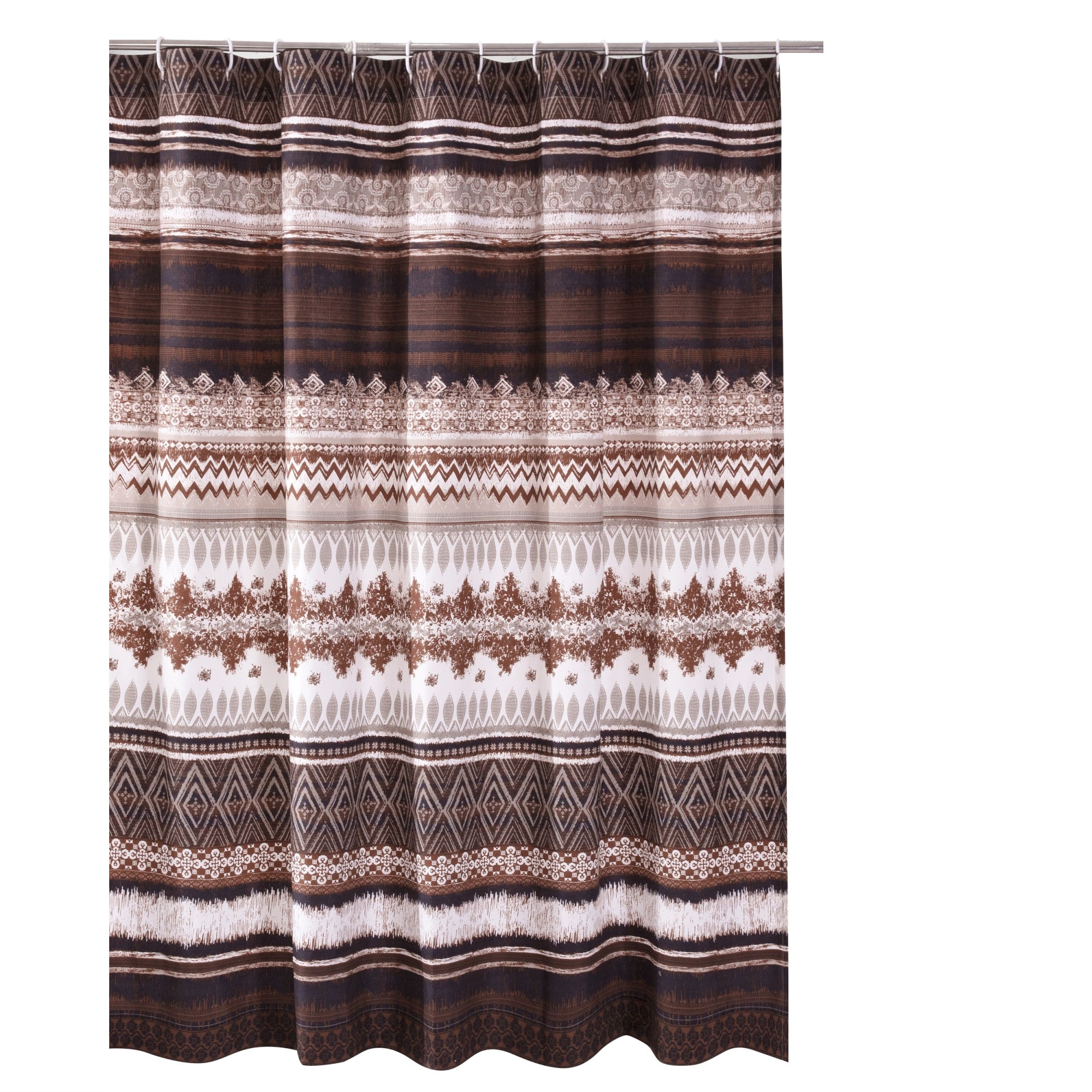 Roca 72 Inch Shower Curtain, Coffee Brown Striped Printing, Button Holes