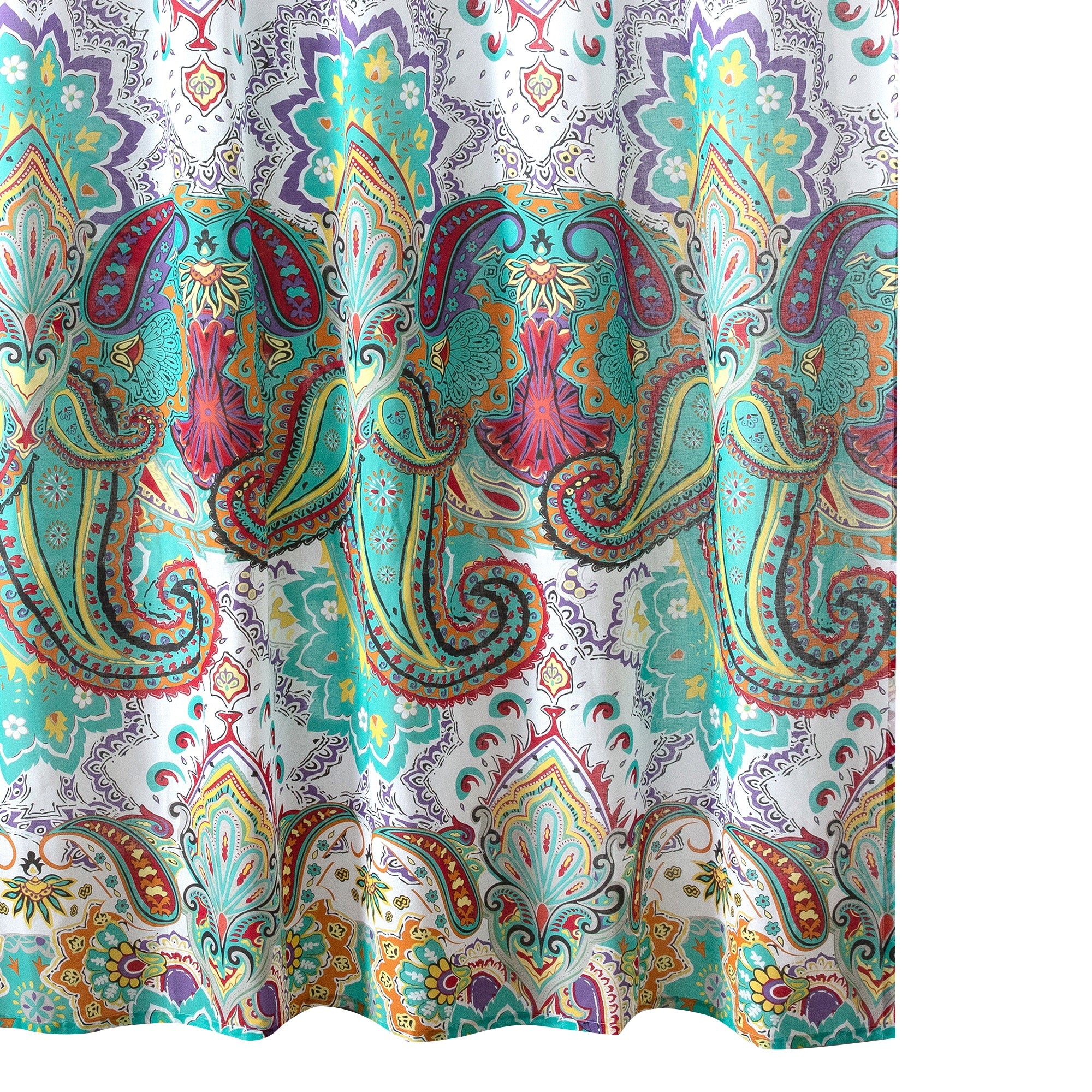 Vana 72 Inch Shower Curtain, Microfiber Fabric, Blue and Red Paisleys Print