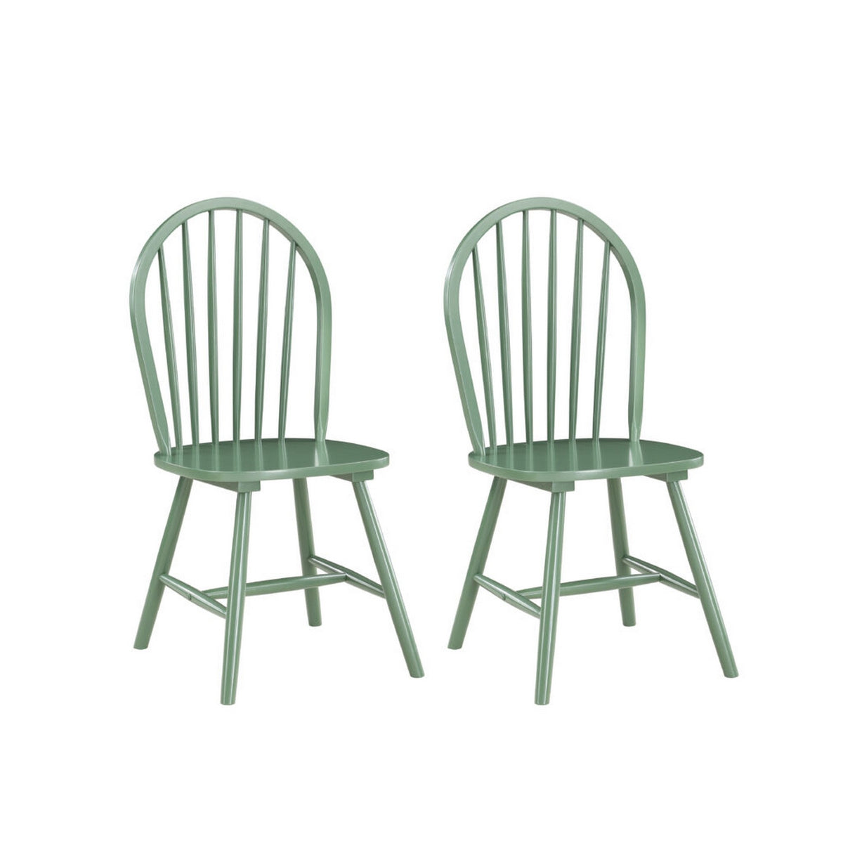 Irvin 18 Inch Modern Dining Chairs, Round Spindle Backs, Set of 2, Green