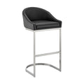 Lina 28 Inch Bar Stool Chair, Metal Cantilever Base, Black Faux Leather