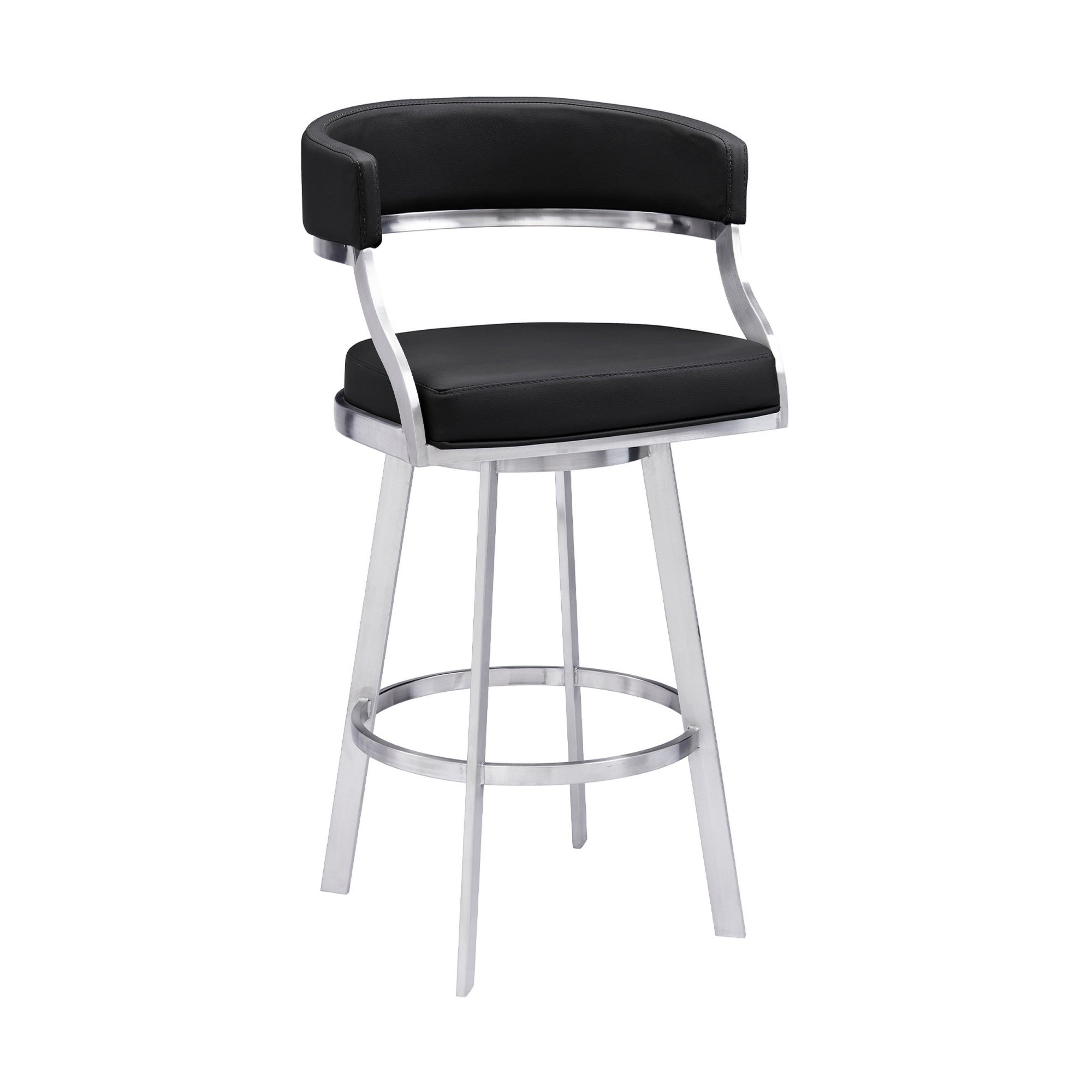Ava 26 Inch Swivel Counter Stool Chair, Open Back Steel, Black Faux Leather
