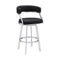 Ava 26 Inch Swivel Counter Stool Chair, Open Back Steel, Black Faux Leather