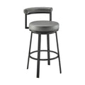 Elysha 30 Inch Swivel Bar Stool Chair, Round Cushion, Gray Faux Leather