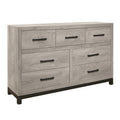 Deena 59 Inch 7 Drawer Wide Dresser, Metal Handles, Two Toned, Light Gray