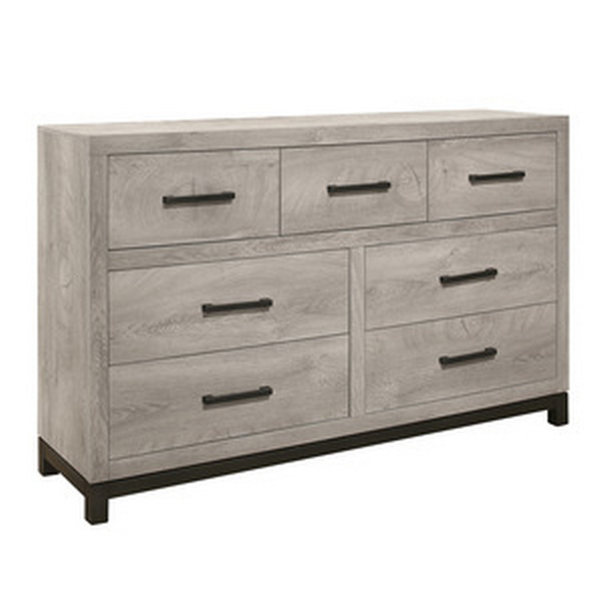 Deena 59 Inch 7 Drawer Wide Dresser, Metal Handles, Two Toned, Light Gray