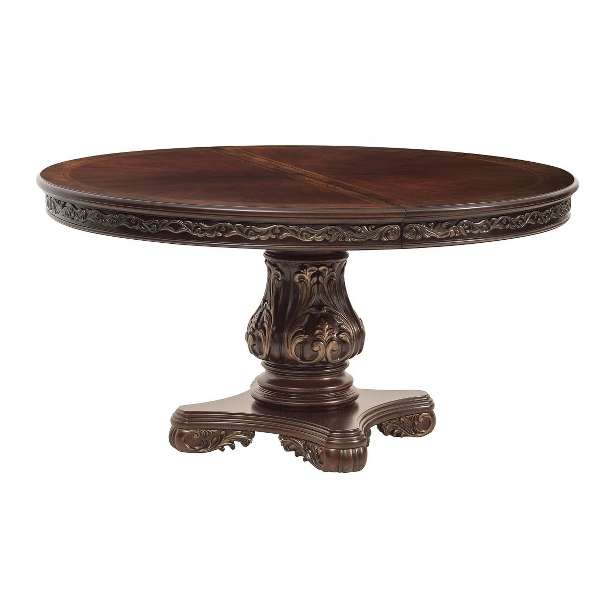 Ellie 6076 Inch Round Extending Dining Table, Pedestal Base, Cherry Brown