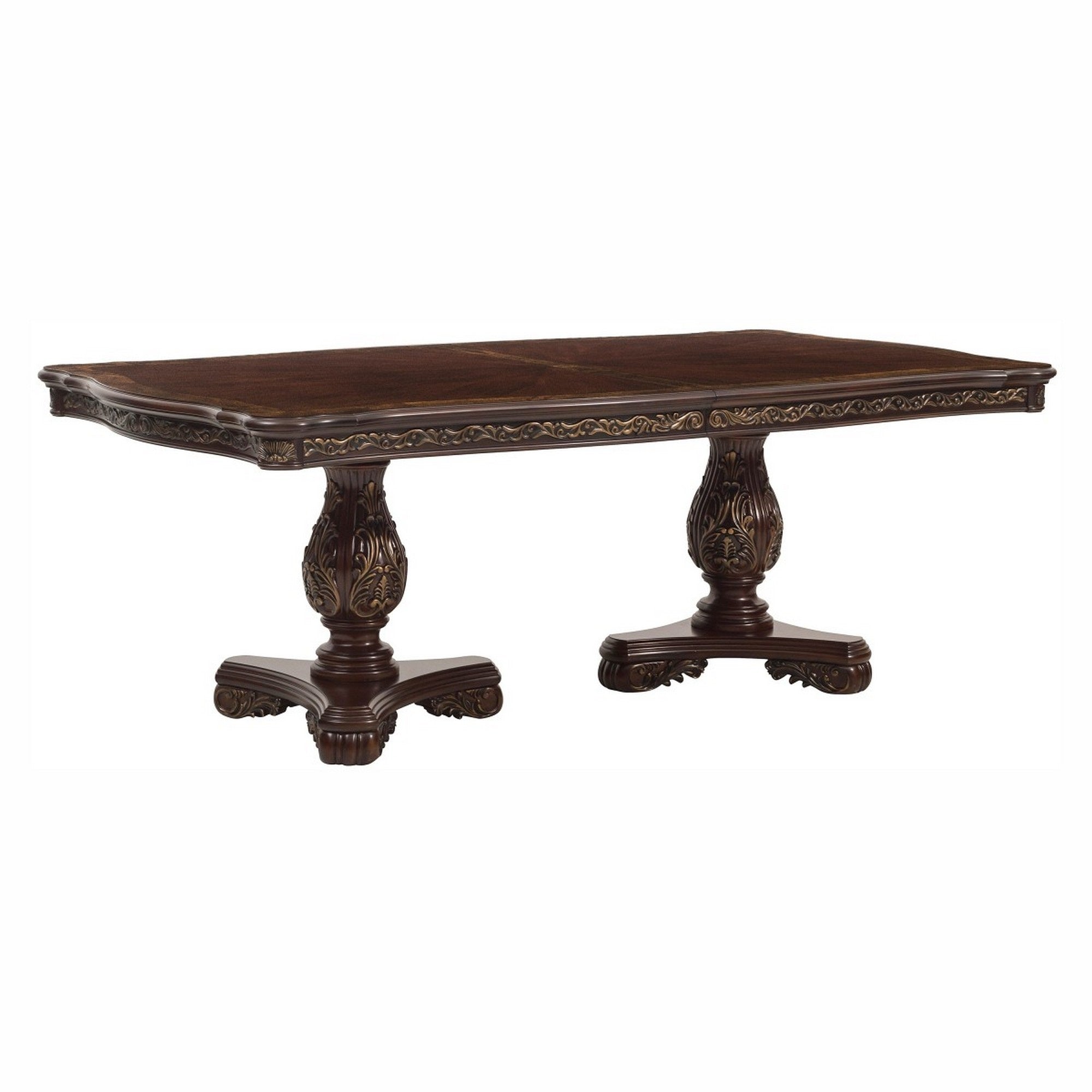 Ellie 86114 Inch Rectangular Dining Table, Double Pedestals, Cherry Brown