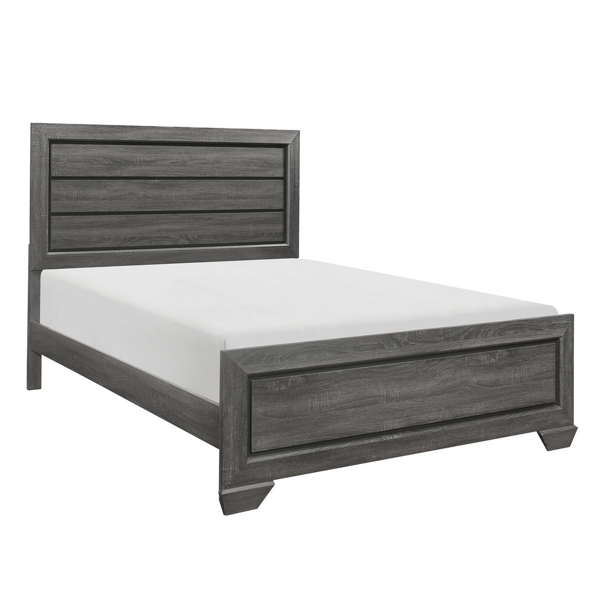 Erin Contemporary Queen Bed, Embossed Faux Wood Veneer, Smooth Gray Finish
