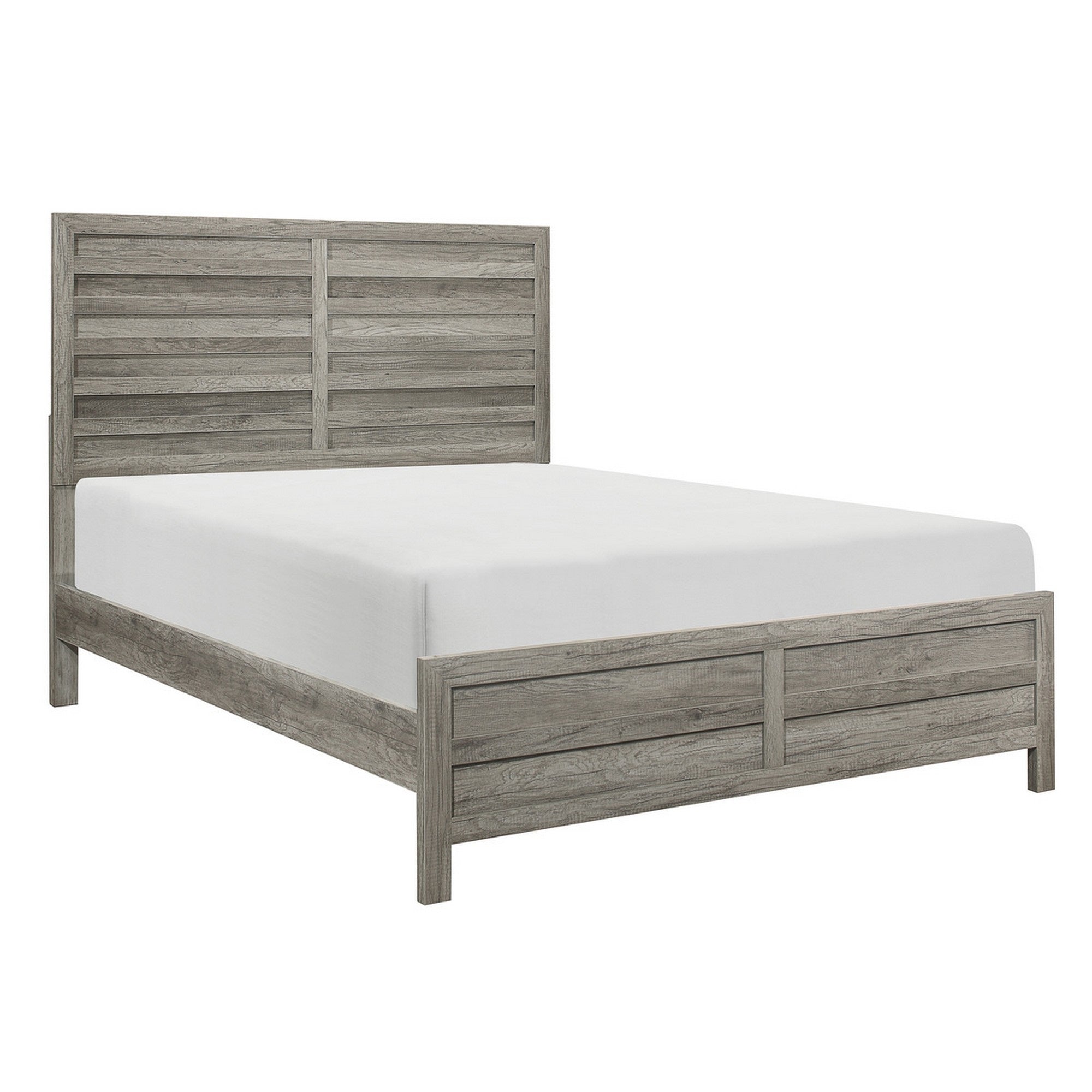 Zane Transitional Queen Bed, Wood Plank Panel Headboard, Weathered Gray
